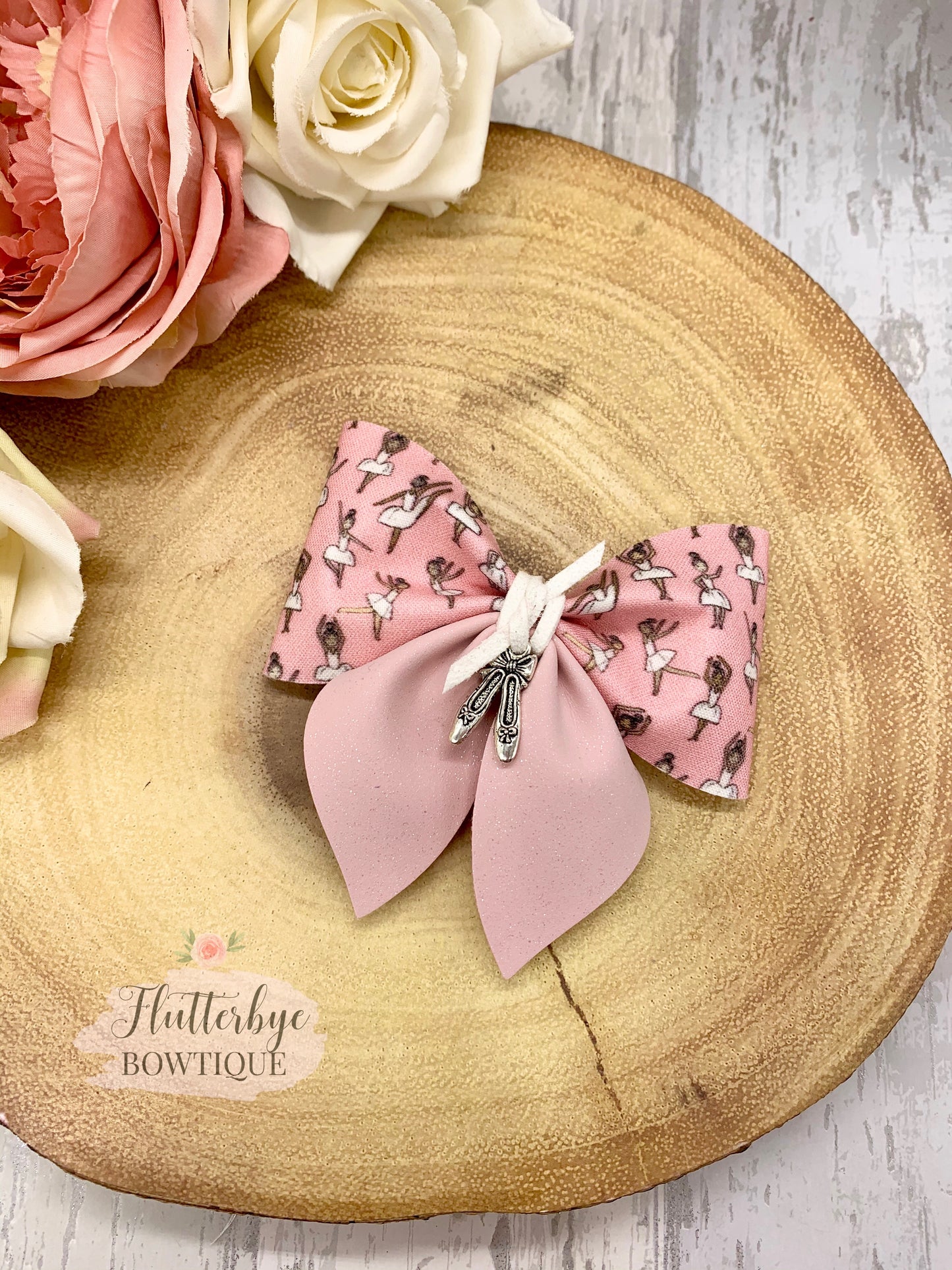 Ballerina Party Pinch Hair Bow, ballet shoes charm Hair Bow - Flutterbye Bowtique