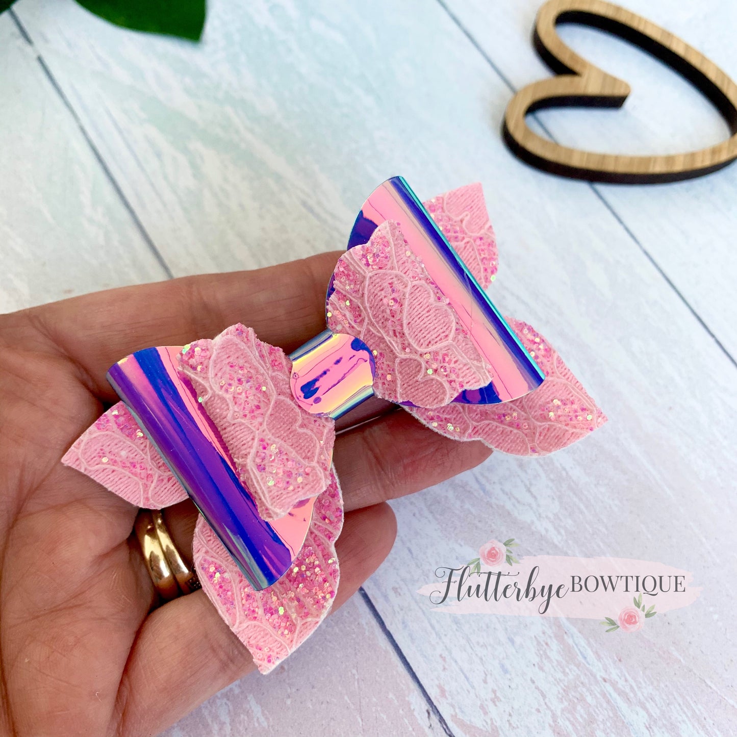 Iridescent Glitter Lace and Mirror Fairy Tails Bow