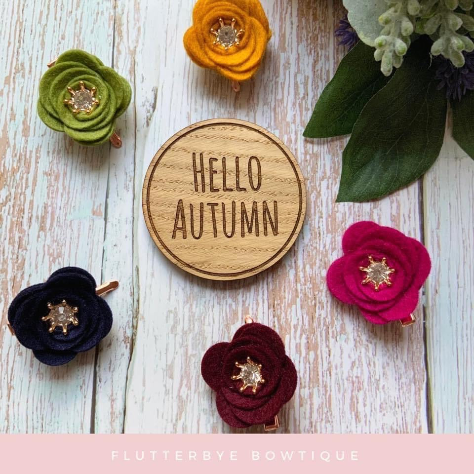 Autumn Diamanté Felt Flower Clips