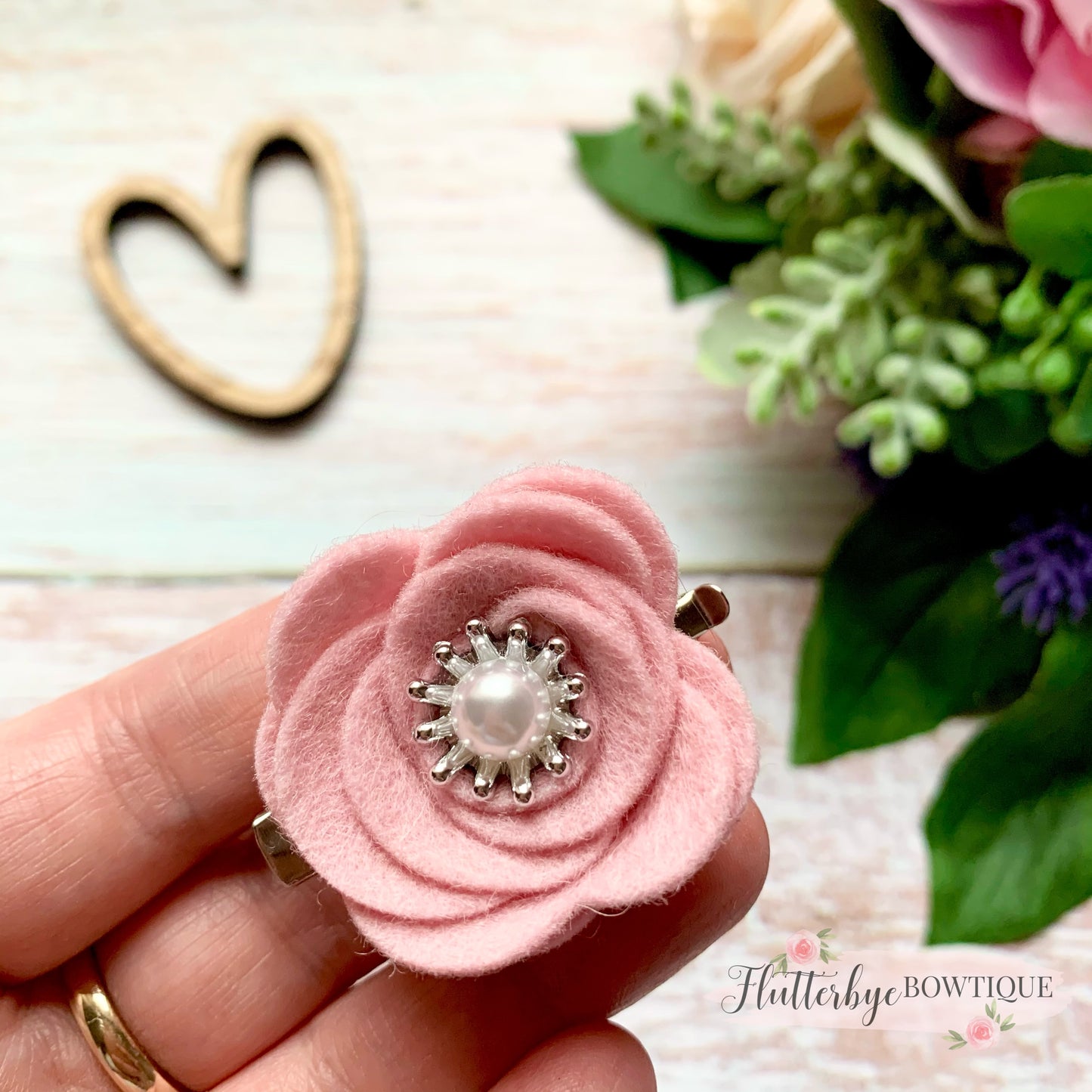 Pearl Felt Flower Clips