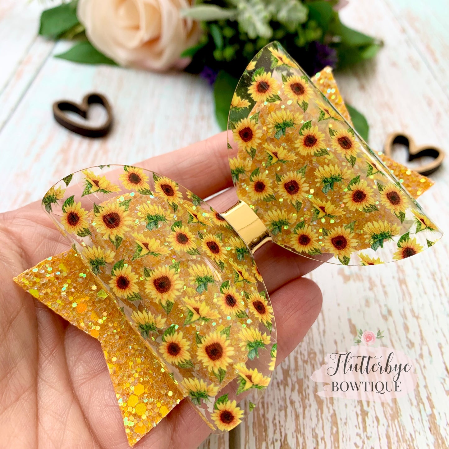 Sunflower Sparkle Glitter Hair Bow