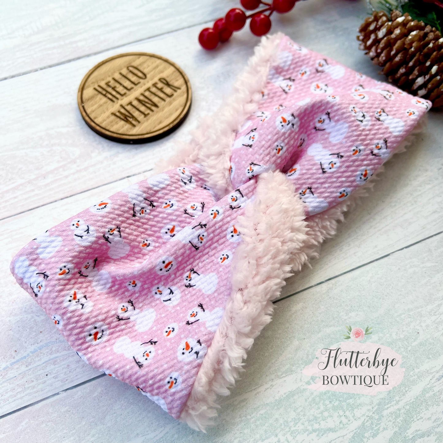 Cutie Snowman Snuggly head wrap, stretchy ear warmer headband