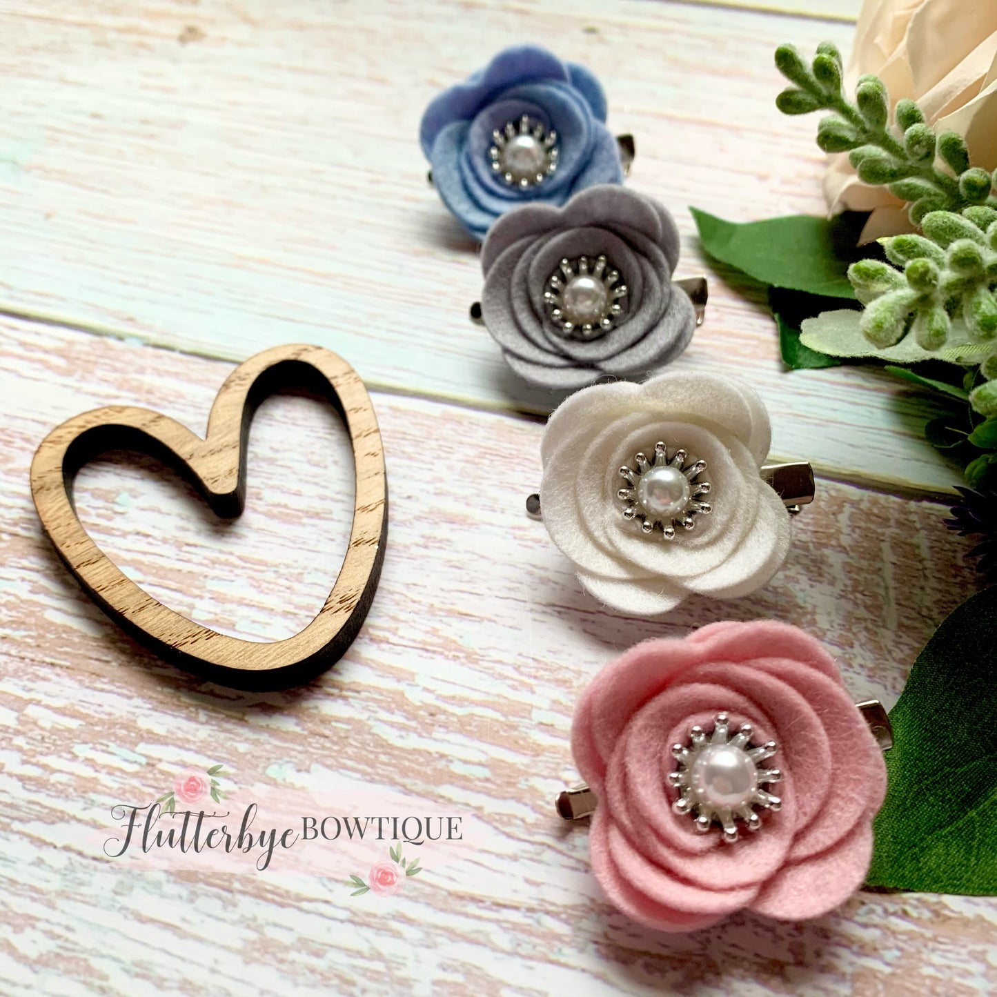 Pearl Felt Flower Clips