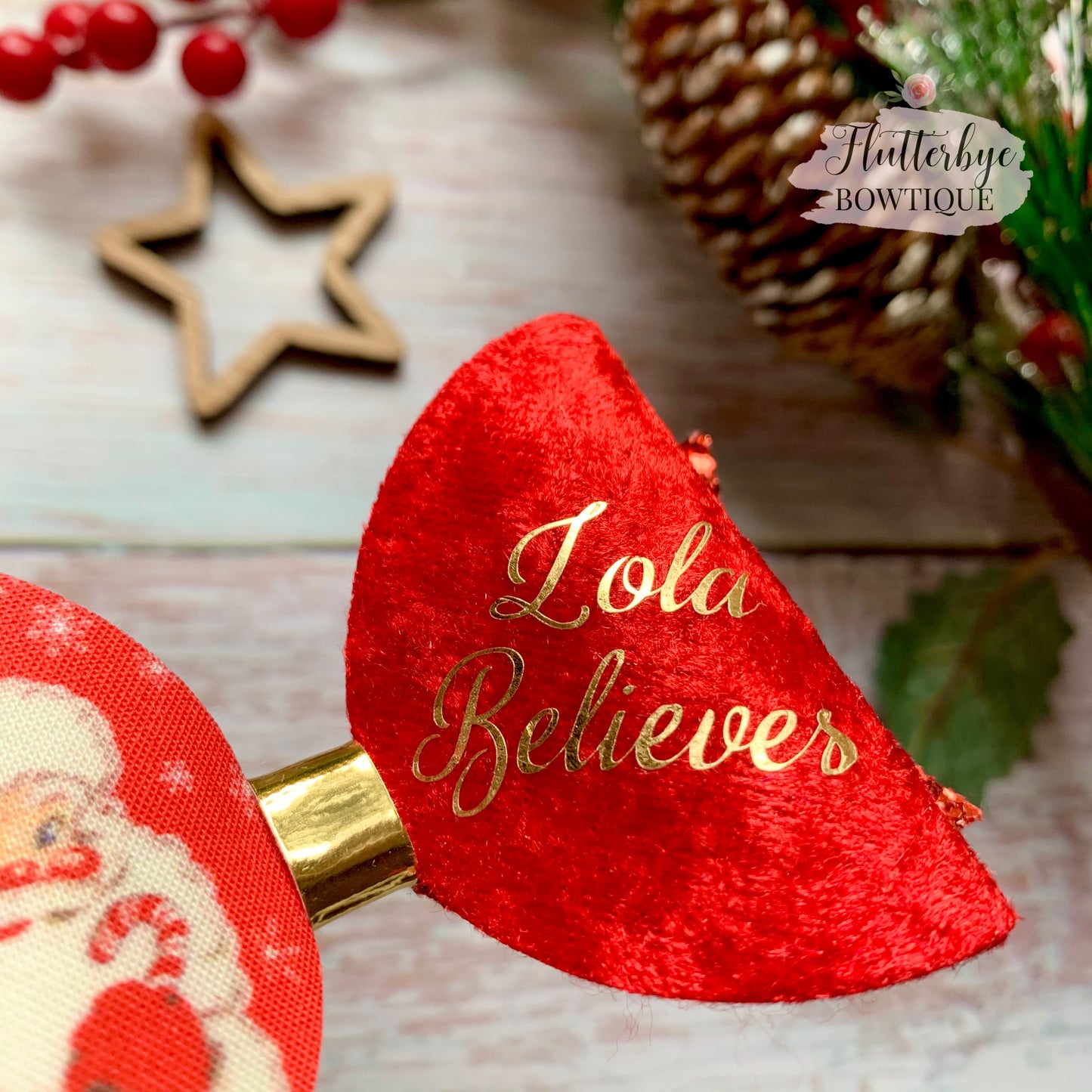 Personalised Santa Hair Bow, I believe hair Clip
