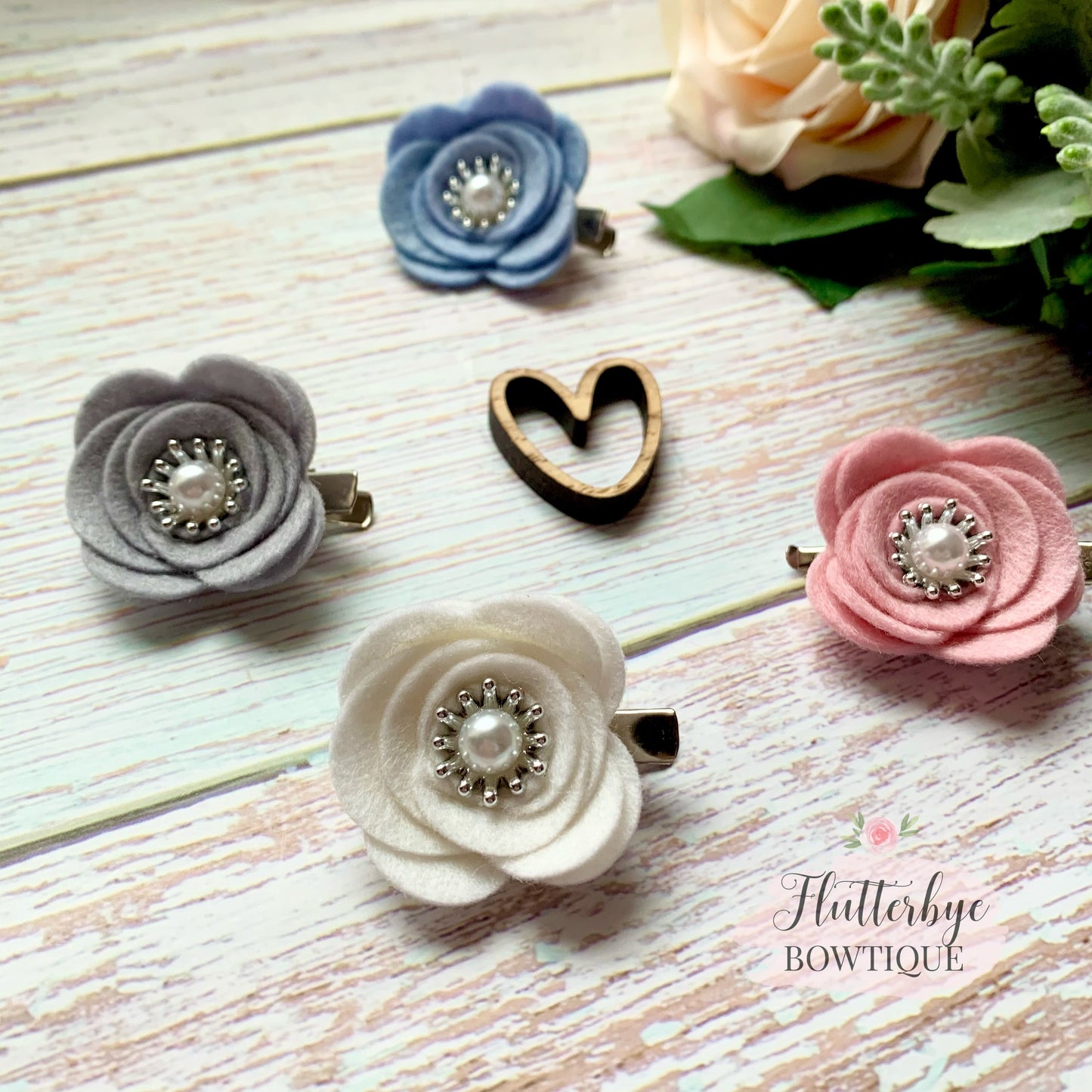 Pearl Felt Flower Clips