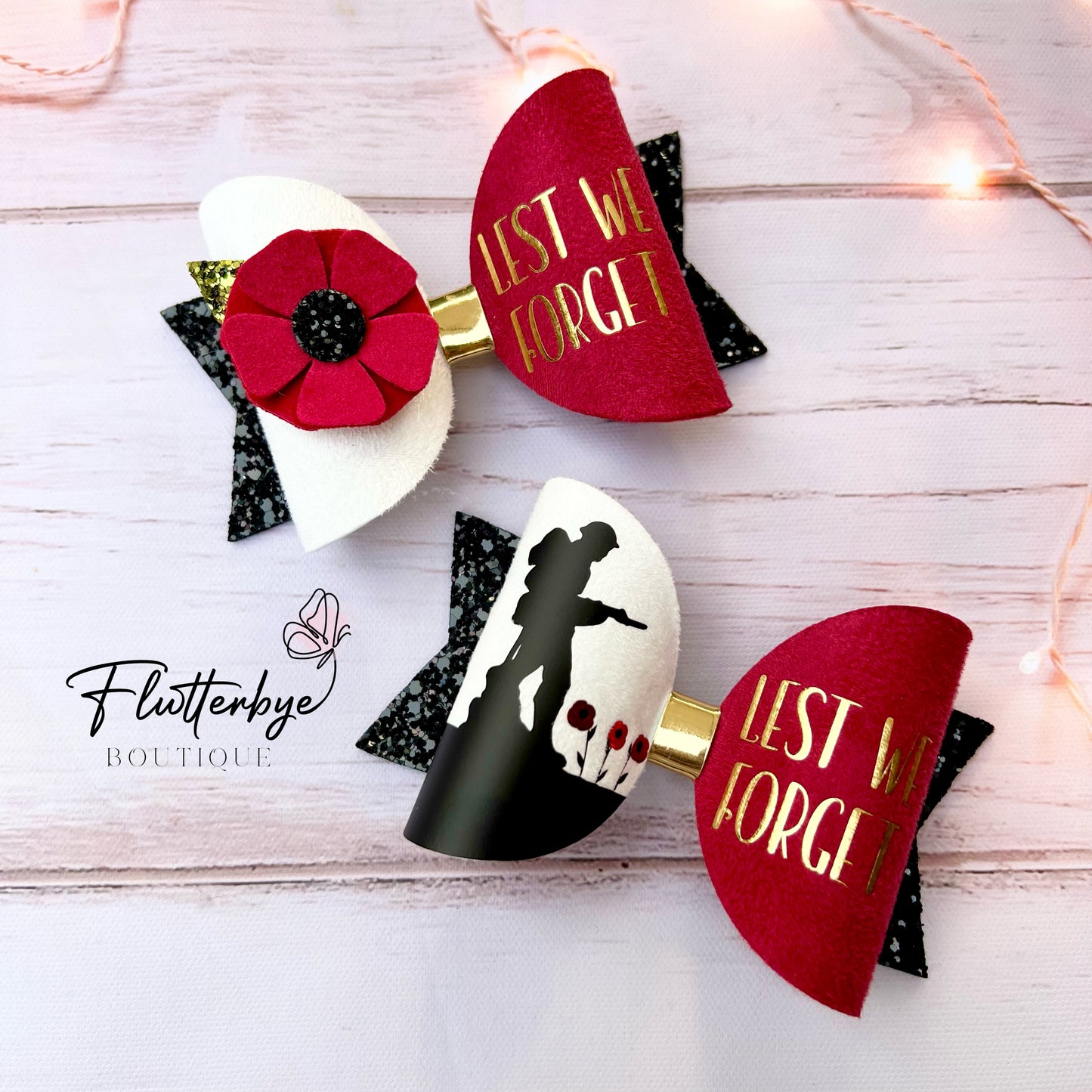 Soldier Remembrance Hair Bow, Lest we forget poppy bow