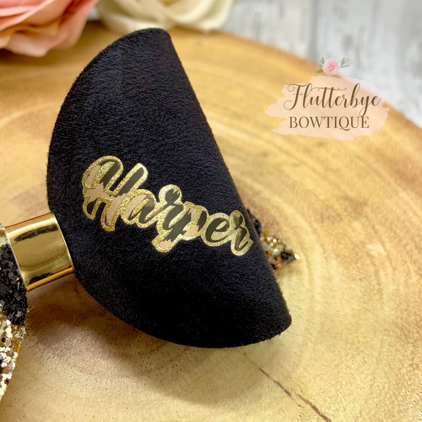 Personalised Leopard Glitter Hair Bow - Flutterbye Bowtique