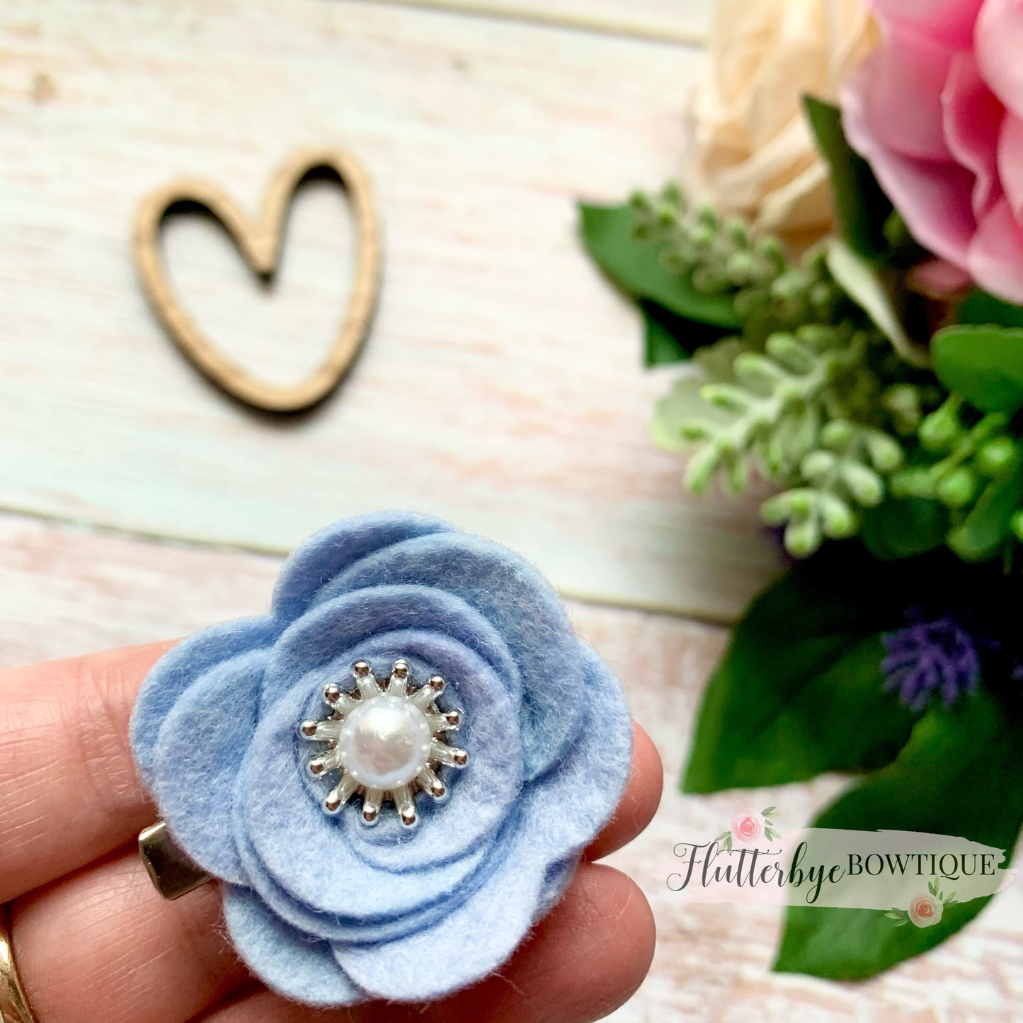 Pearl Felt Flower Clips