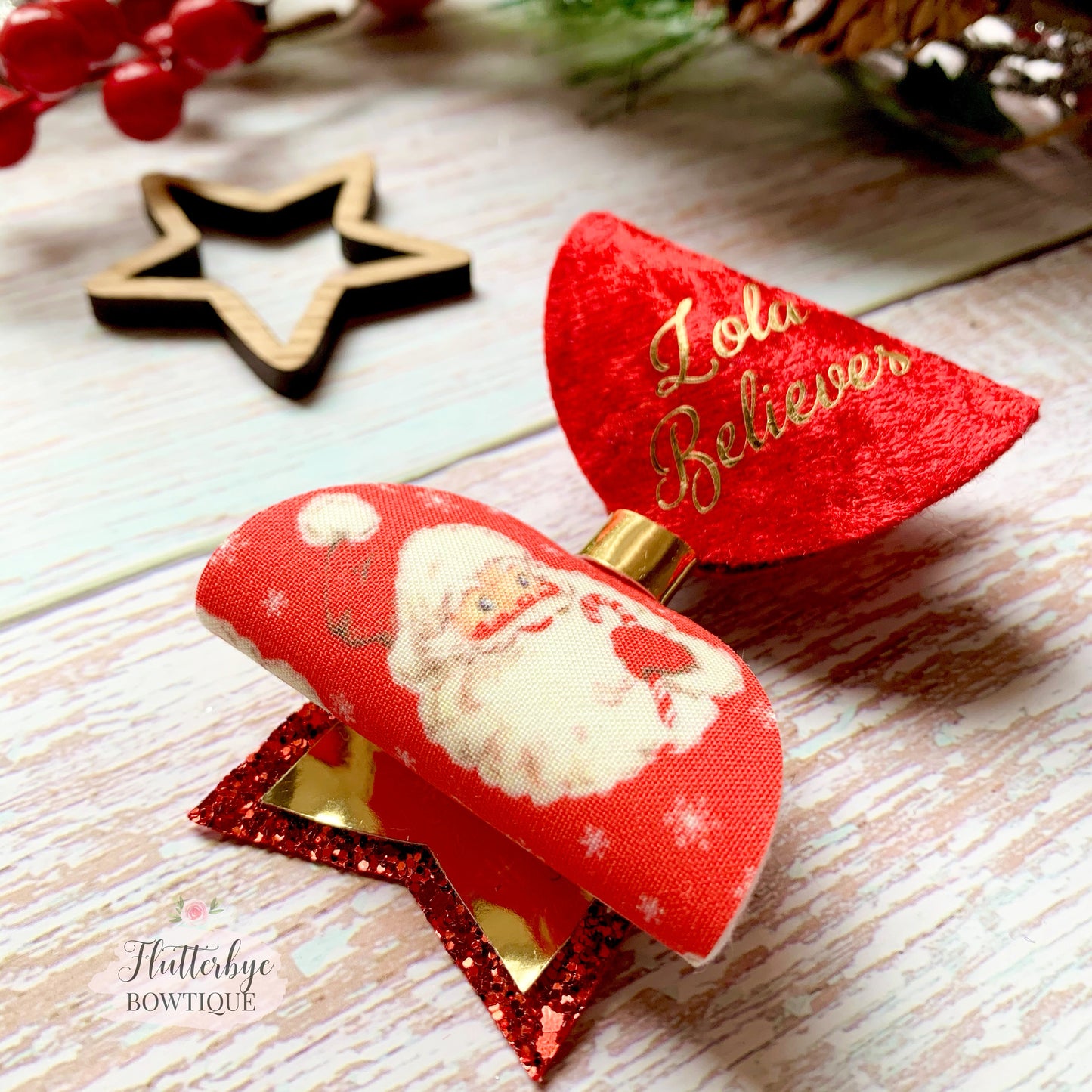 Personalised Santa Hair Bow, I believe hair Clip
