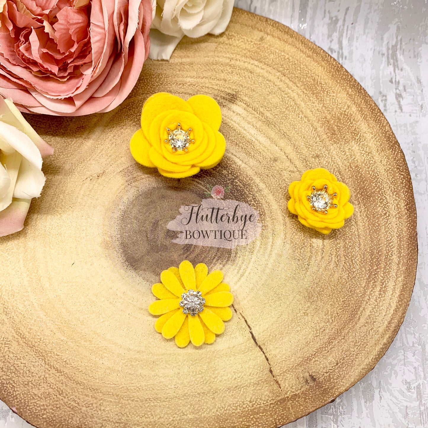 Felt Flower Crown Clips, Any Colour felt flowers - Flutterbye Bowtique