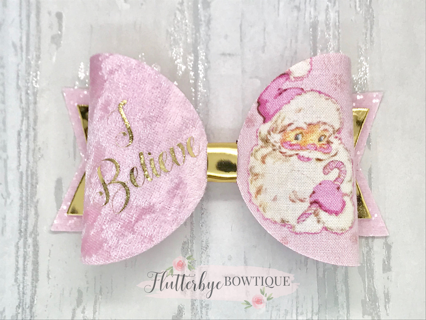 Personalised Santa Hair Bow, I believe hair Clip - Flutterbye Bowtique