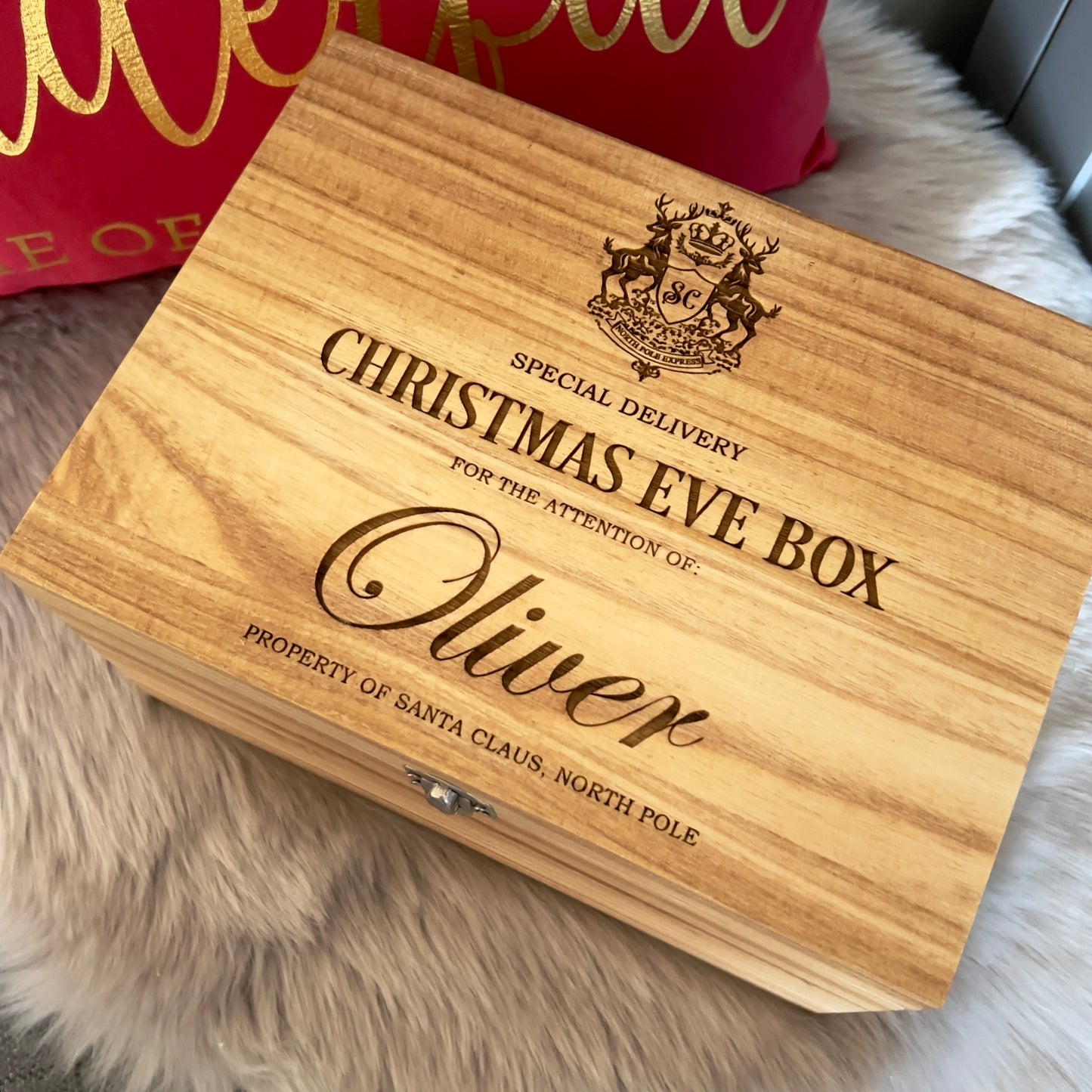 Engraved Christmas Eve Box, personalised festive wooden box