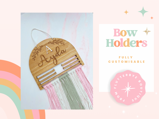 Personalised Wooden Pastels Macramé Hair Bow Holder