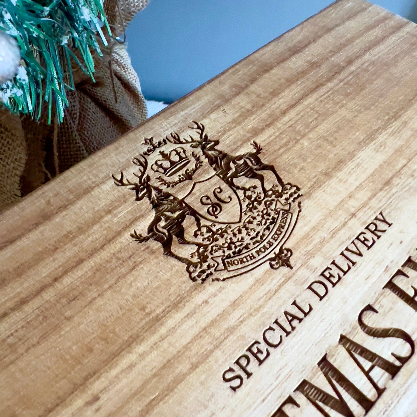 Engraved Christmas Eve Box, personalised festive wooden box