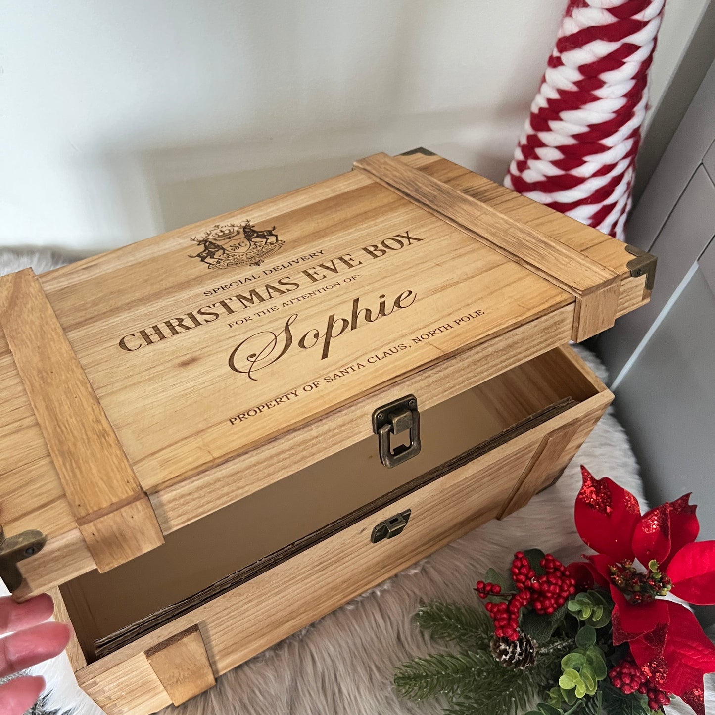 Engraved Christmas Eve Box, personalised festive wooden box