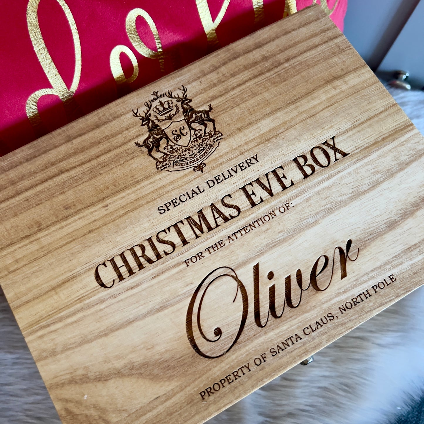 Engraved Christmas Eve Box, personalised festive wooden box
