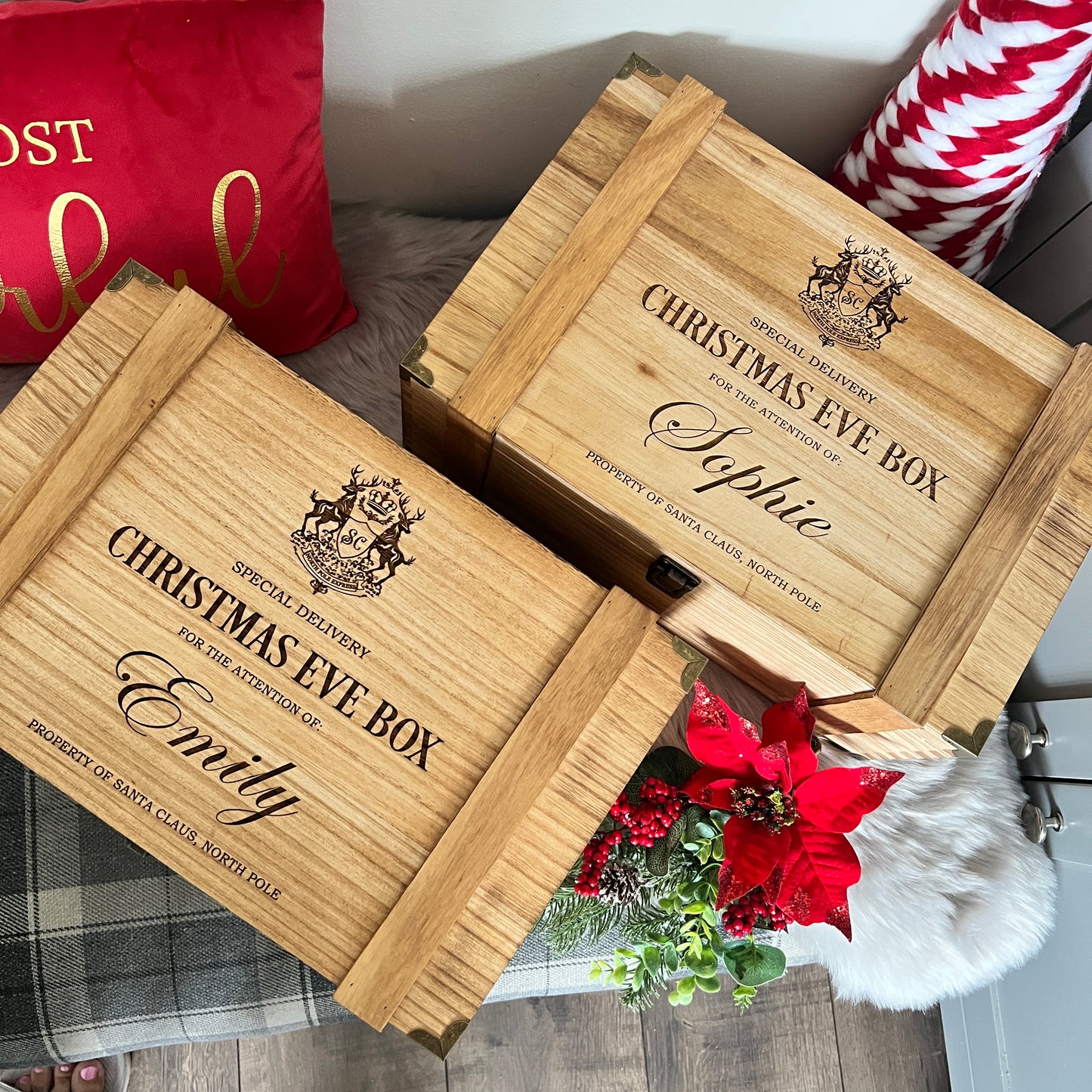 Engraved Christmas Eve Box, personalised festive wooden box