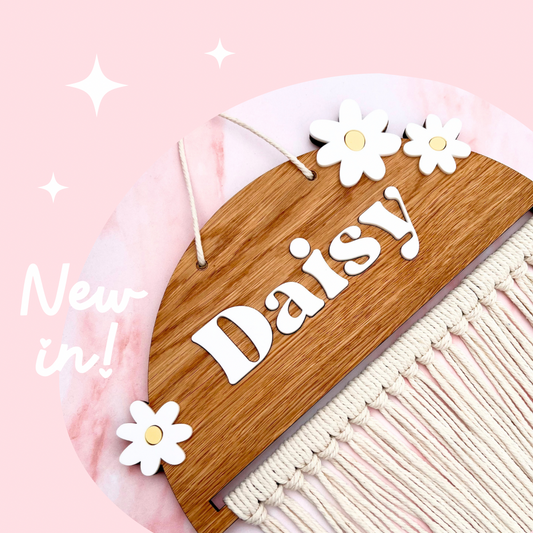 Personalised Wooden Daisy Macramé Hair Bow Holder