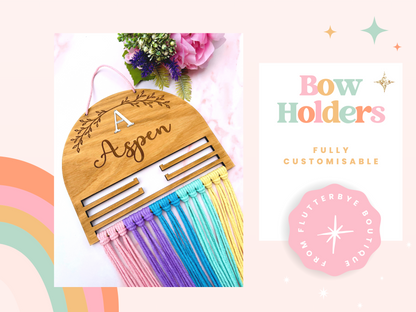 Personalised Wooden Rainbow Macramé Hair Bow Holder