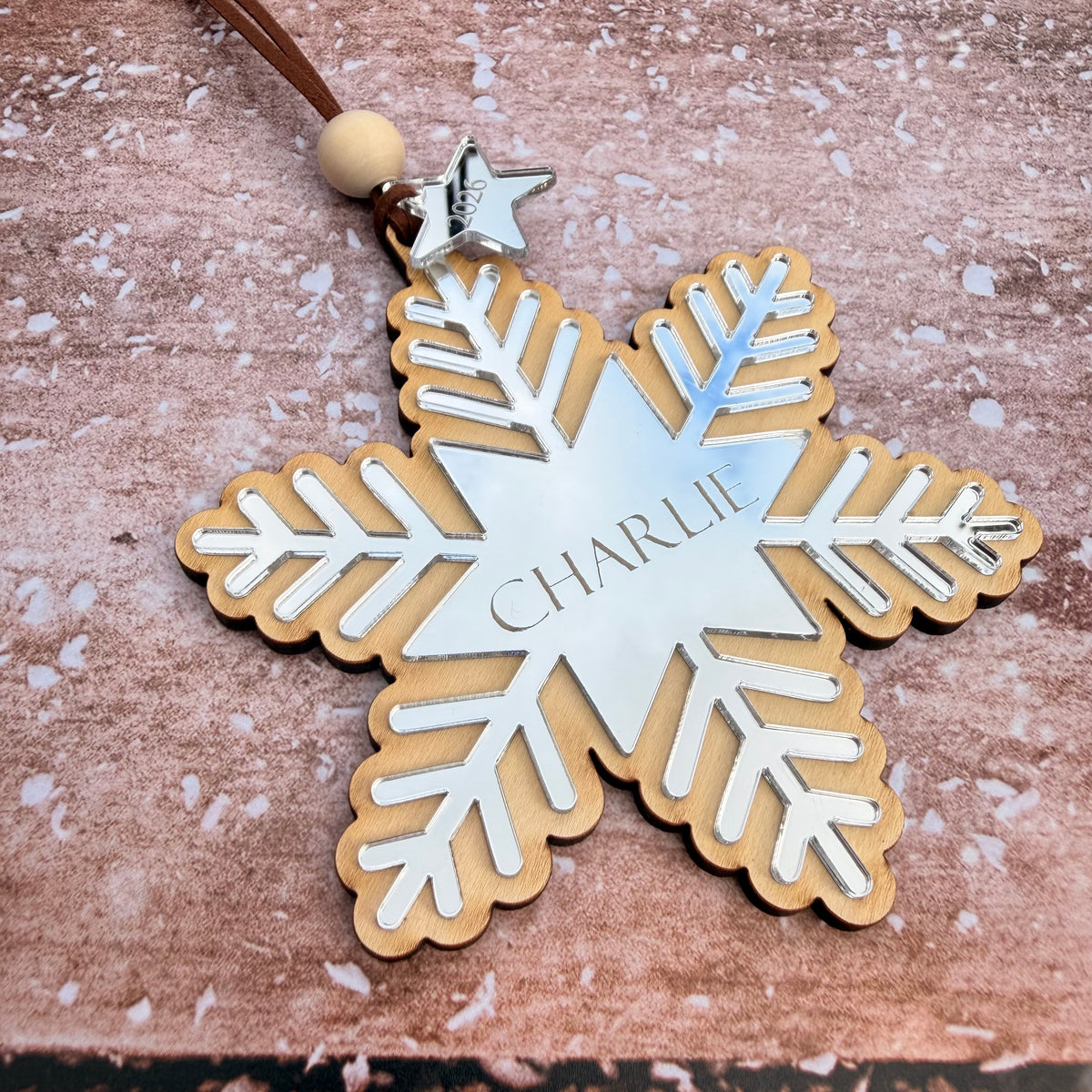 Personalised Wooden Snowflake Christmas Decoration – Gold or Silver, 2026