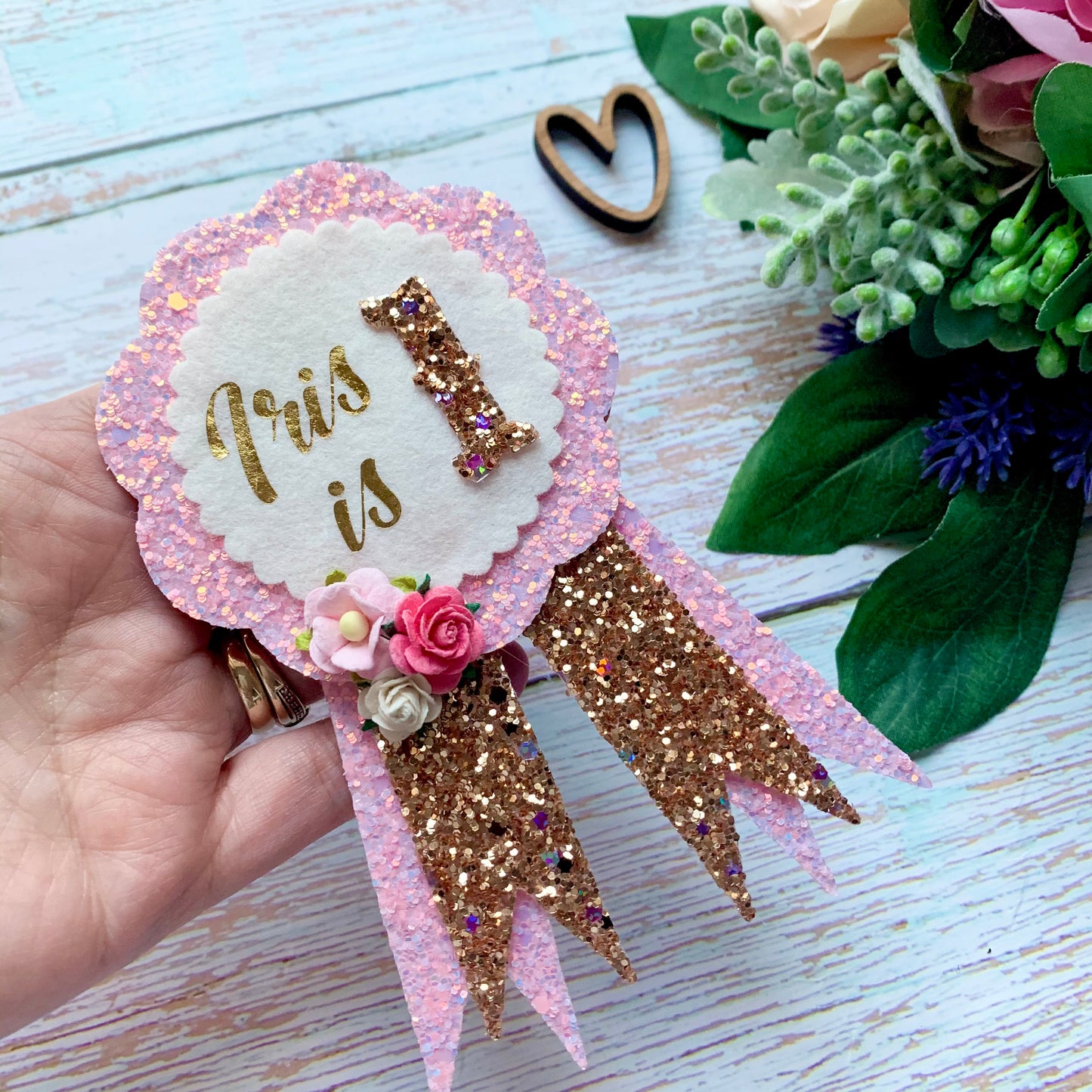 Age Birthday Badge with matching bow, personalised Birthday Rosette