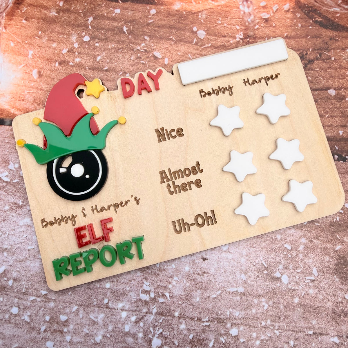 Personalised Elf Report, behaviour board