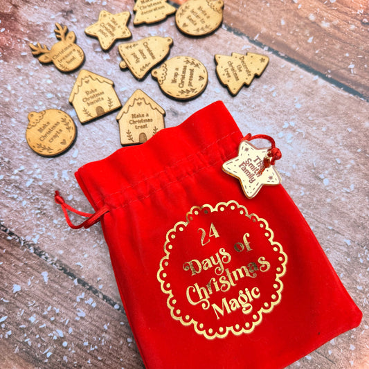 Personalised 24 Days of Christmas Magic, bag of festive activity Tokens