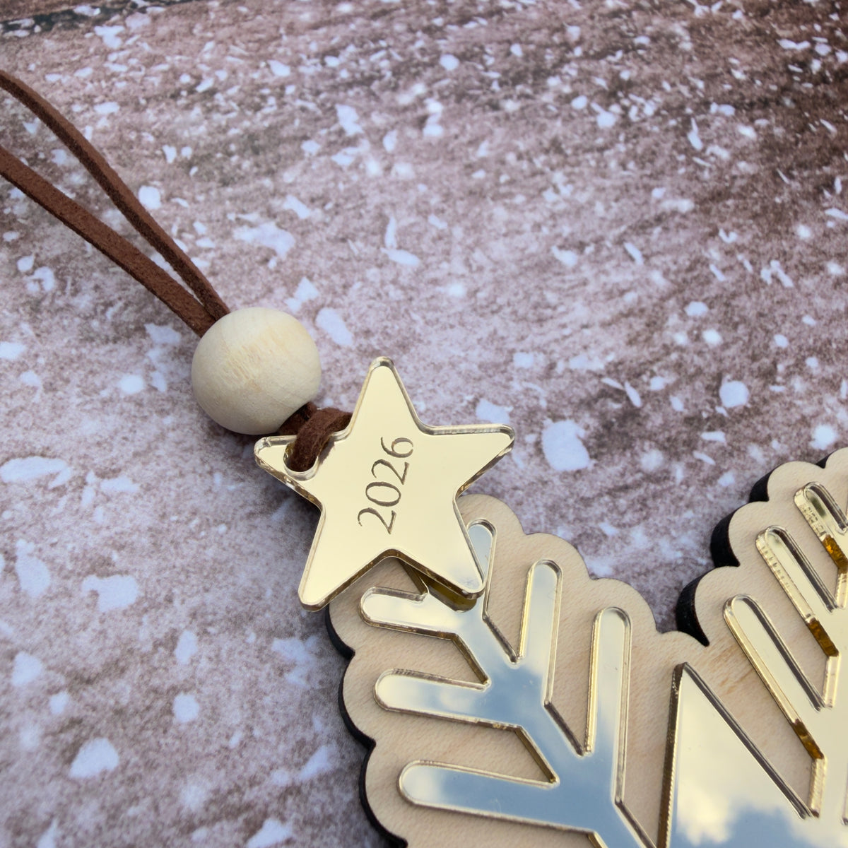 Personalised Wooden Snowflake Christmas Decoration – Gold or Silver, 2026