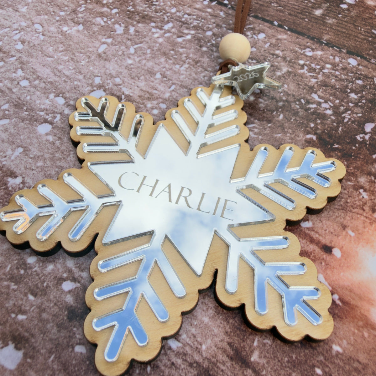 Personalised Wooden Snowflake Christmas Decoration – Gold or Silver, 2026