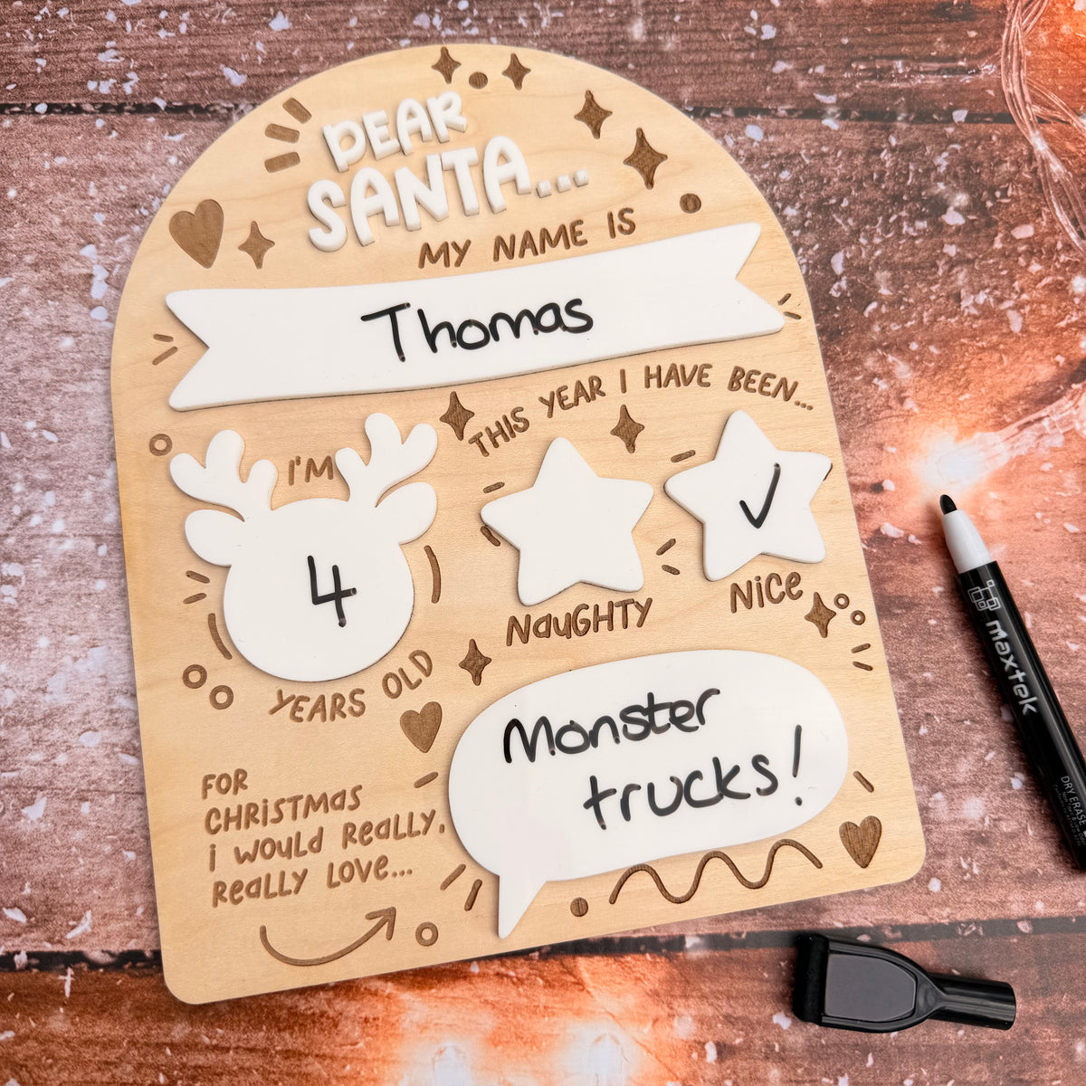 Dear Santa wish reusable board
