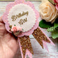 Age Birthday Badge with matching bow, personalised Birthday Rosette