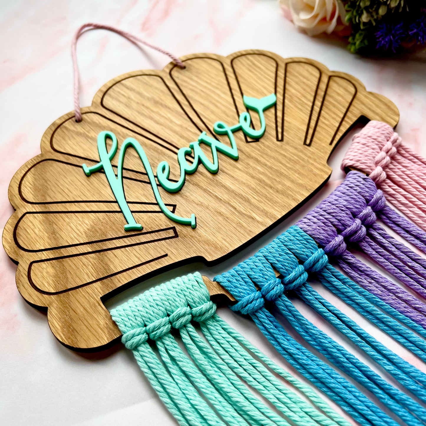 Personalised Wooden Shell Macramé Hair Bow Holder