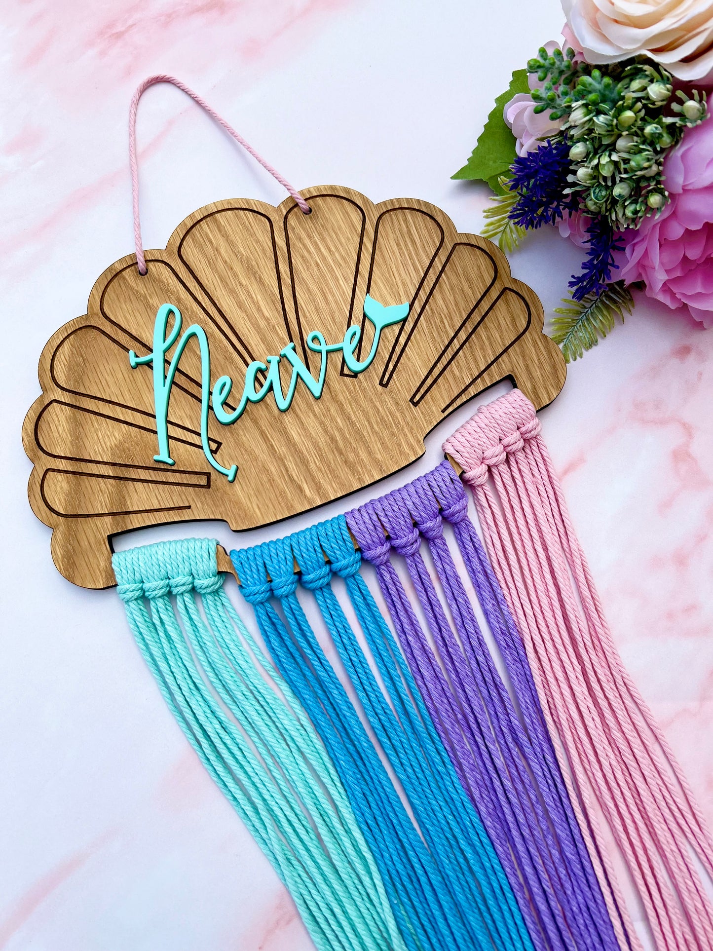 Personalised Wooden Shell Macramé Hair Bow Holder