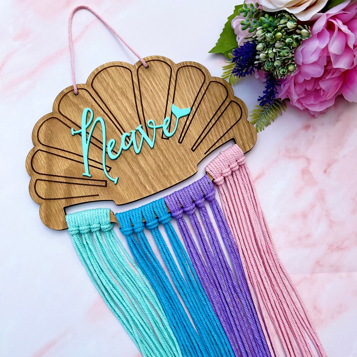 Personalised Wooden Shell Macramé Hair Bow Holder