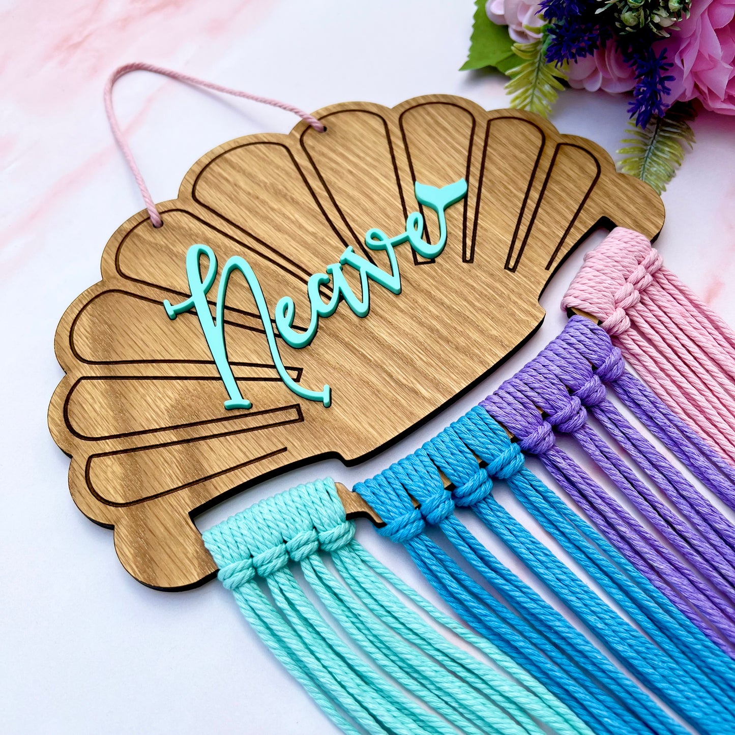 Personalised Wooden Shell Macramé Hair Bow Holder