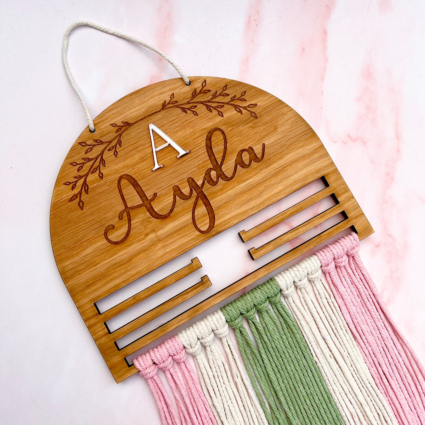 Personalised Wooden Pastels Macramé Hair Bow Holder