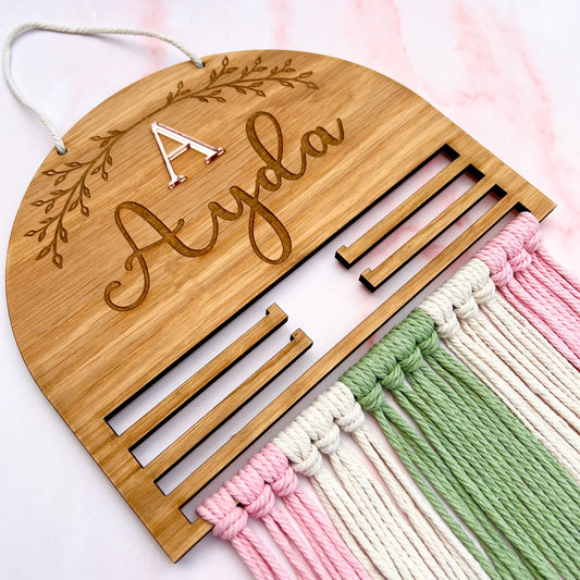 Personalised Wooden Pastels Macramé Hair Bow Holder