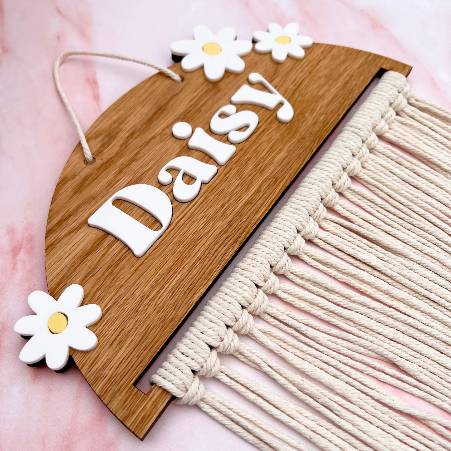 Personalised Wooden Daisy Macramé Hair Bow Holder