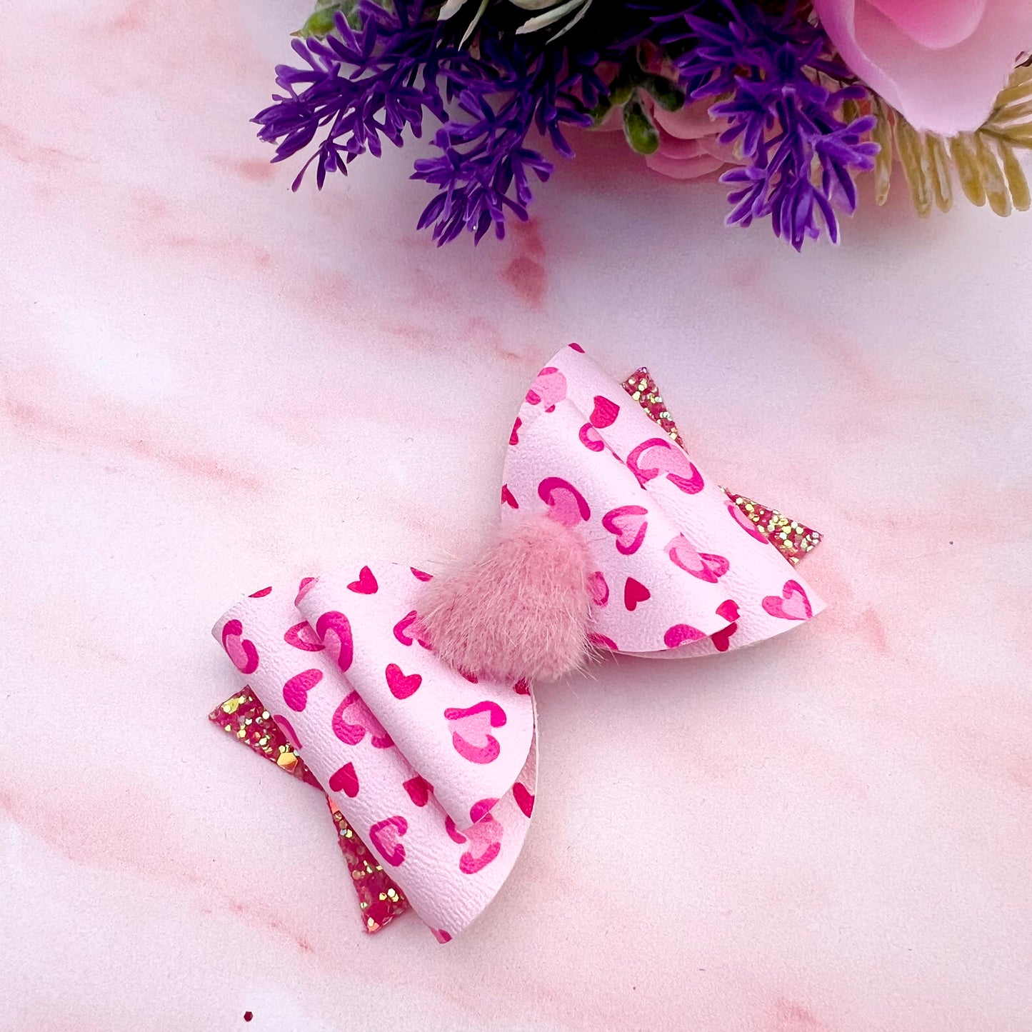 Valentine pink fluffy heart Bow