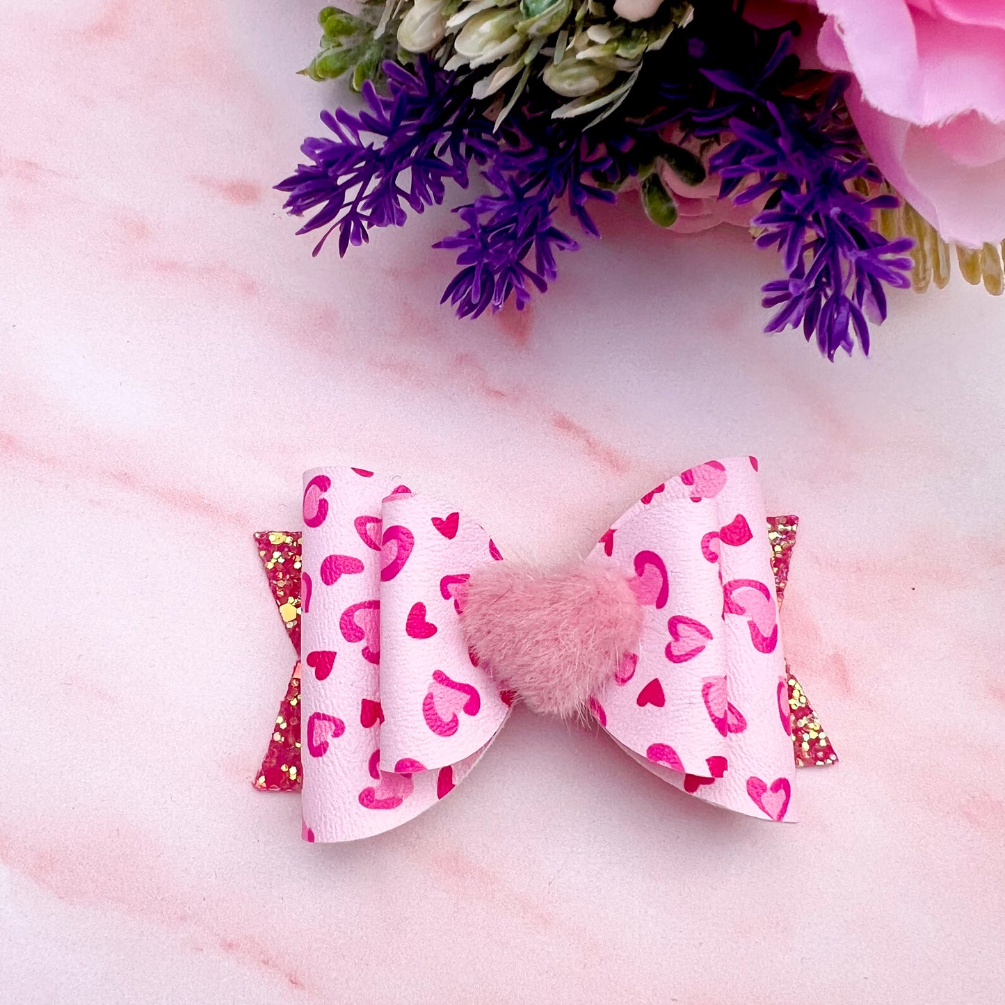 Valentine pink fluffy heart Bow