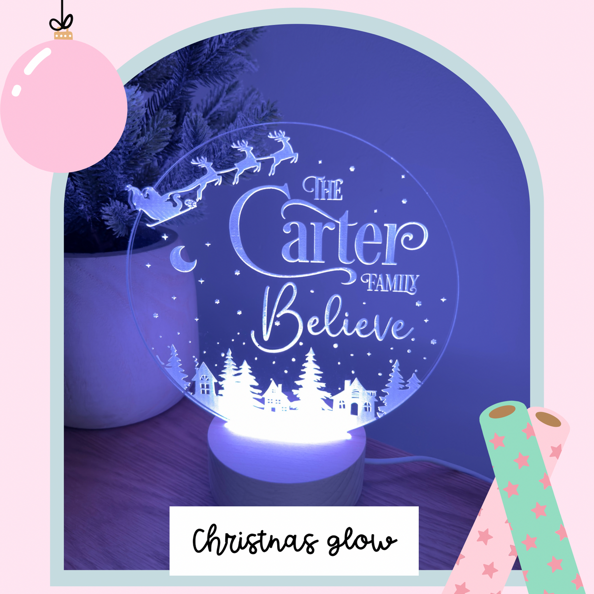 Christmas Glow – Personalised Family Believe LED Lamp