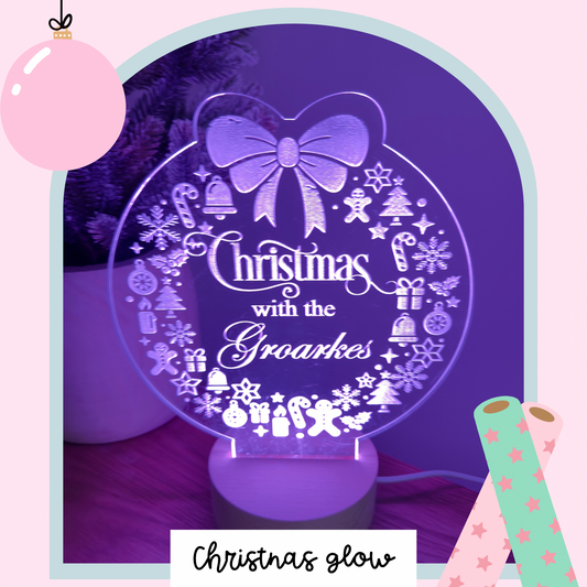 Christmas Glow – Personalised Family Wreath LED Lamp