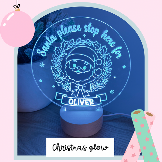 Christmas Glow – Personalised Santa Please Stop Here LED Lamp