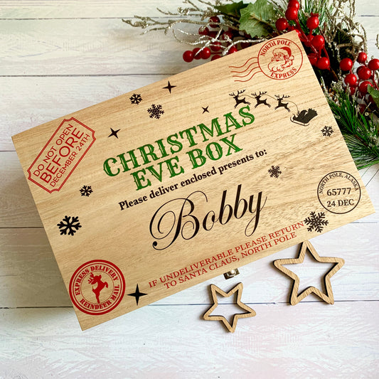 Christmas Eve Box, personalised festive wooden box