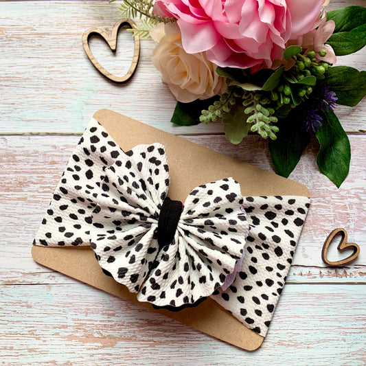 Dalmatian Ruffle head wrap, stretchy baby headband