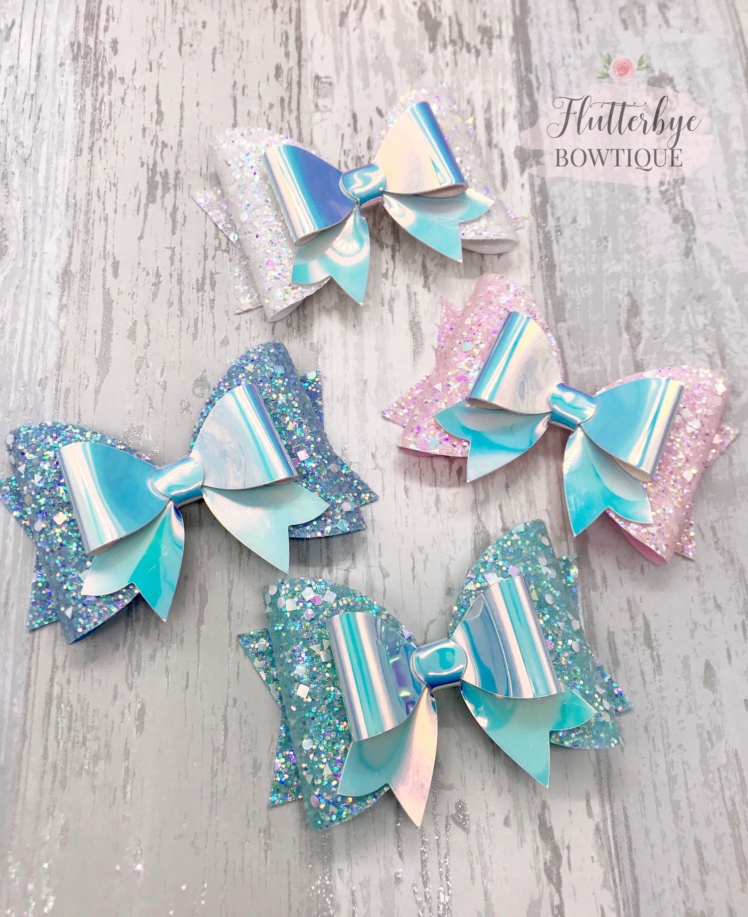 Iridescent Glitter and Mirror Fancy Double Bow - Flutterbye Bowtique