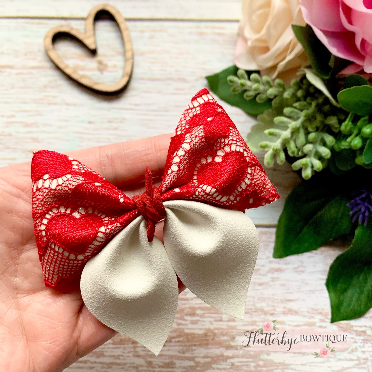 Red lace Pinch Hair Bow