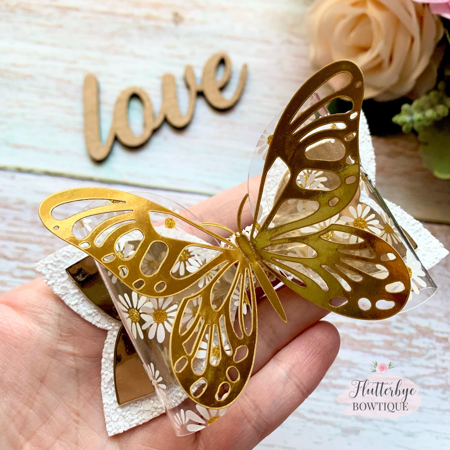 Gold Butterfly Sparkle Hair Bow
