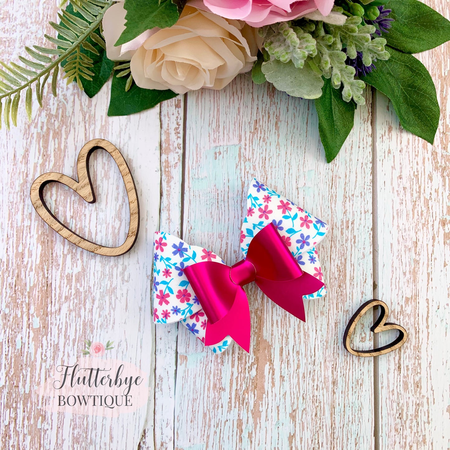 Pretty Pink Floral and brushed Mirror Double Bow