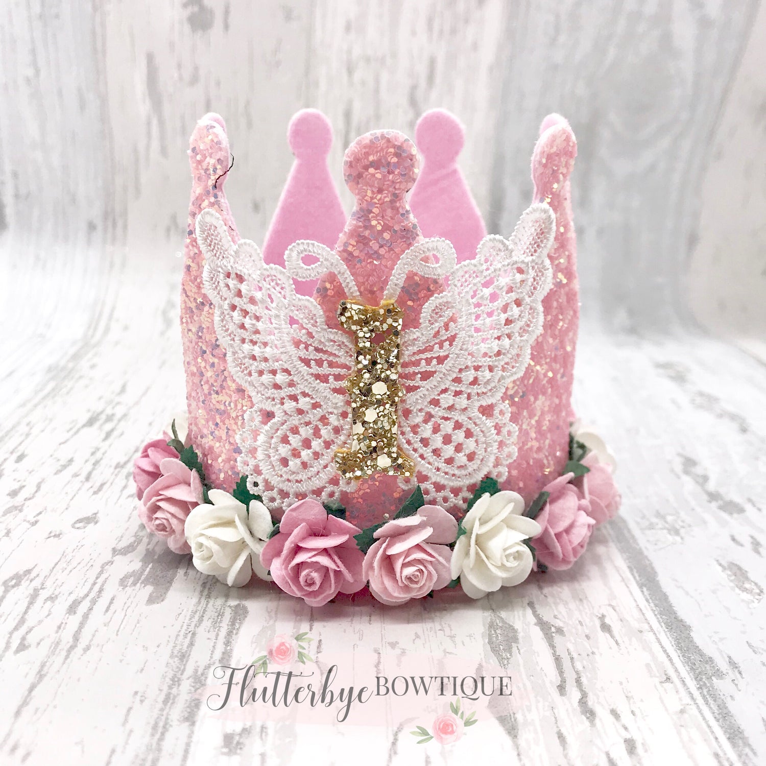 Lace Butterfly Birthday Crown,  Cake Smash Props - Flutterbye Bowtique